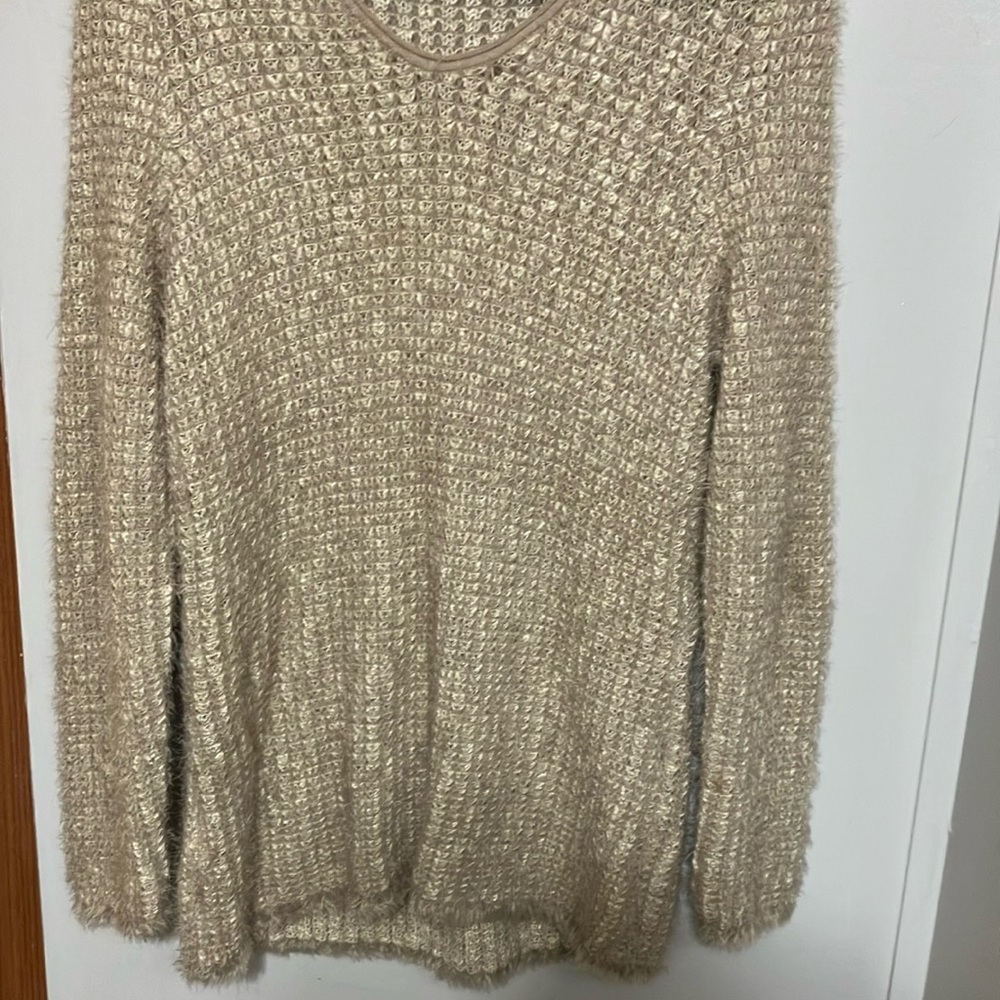 Textured Cream Crew Neck Sweater with Relaxed Fit